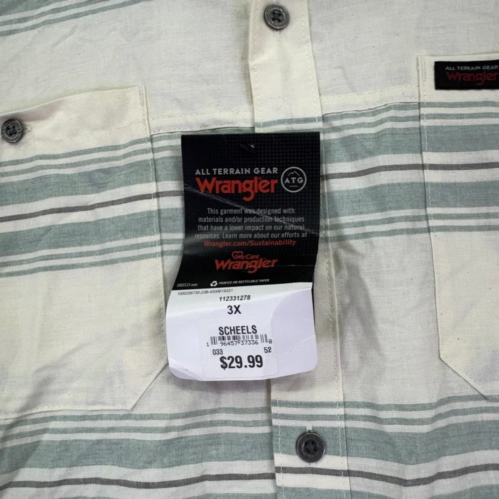 Wrangler Shirt Mens 3X Striped Short Sleeve Button ATG Breeze Outdoor